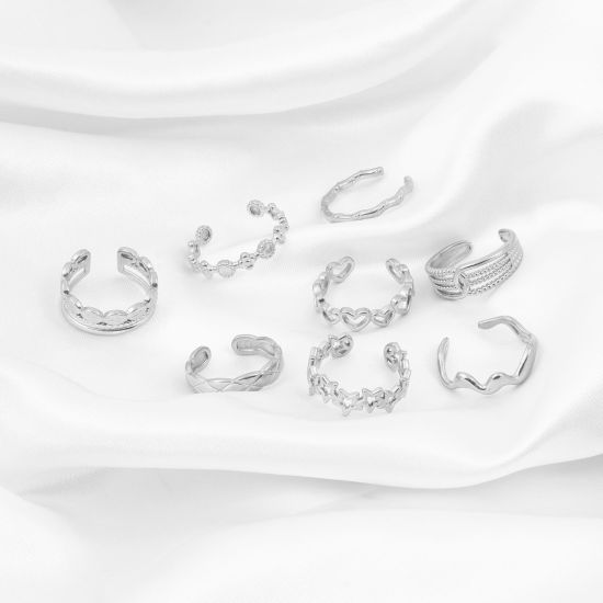 Image de Bagues Ouvert Ajoustable en 304 Acier Inoxydable Argent Mat 1 Pièce