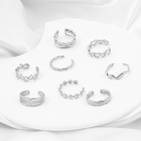 Image de Bagues Ouvert Ajoustable en 304 Acier Inoxydable Argent Mat 1 Pièce