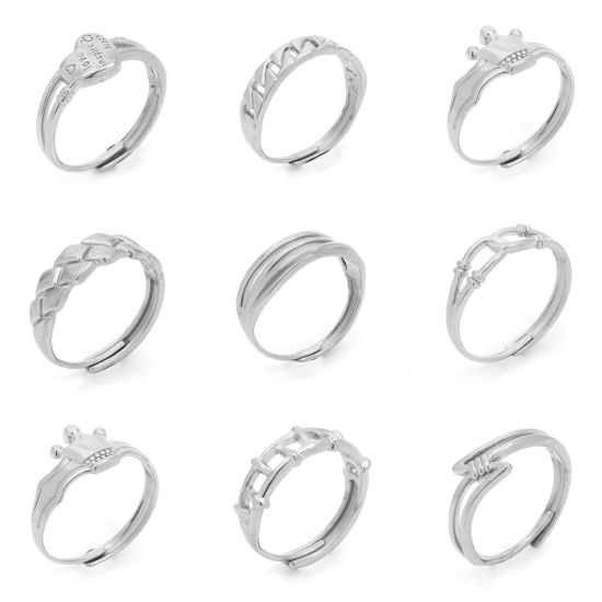 Immagine di 304 Acciaio Inossidabile Aperto Regolabile Anello Tono Argento 1 Pz