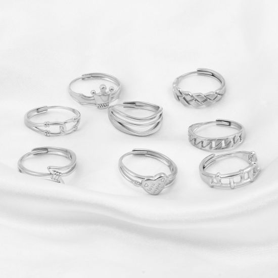 Immagine di 304 Acciaio Inossidabile Aperto Regolabile Anello Tono Argento 1 Pz