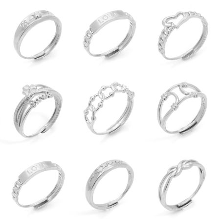 304 Acciaio Inossidabile Aperto Regolabile Anello Tono Argento 1 Pz