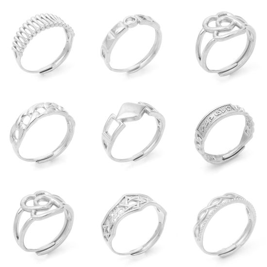 Image de Bagues Ouvert Ajoustable en 304 Acier Inoxydable Argent Mat 1 Pièce