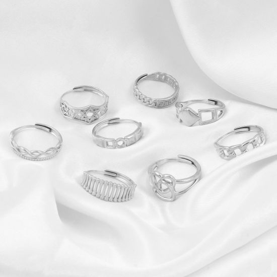 Image de Bagues Ouvert Ajoustable en 304 Acier Inoxydable Argent Mat 1 Pièce