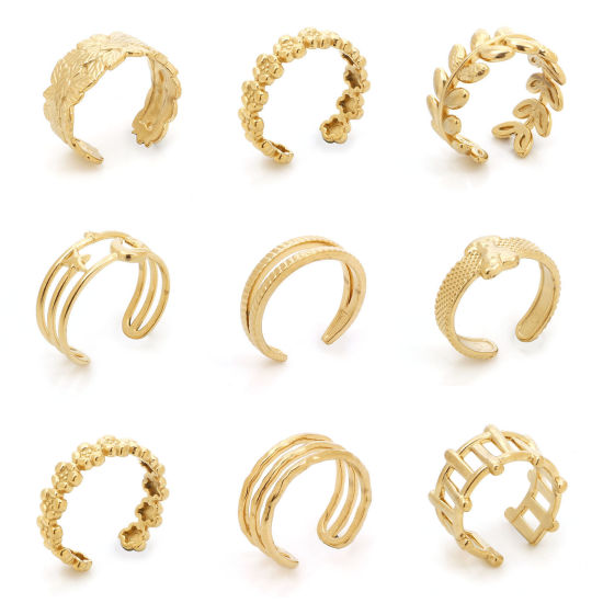 Imagen de 304 Acero Inoxidable Abierto Ajustable Anillos Chapado en Oro 1 Unidad