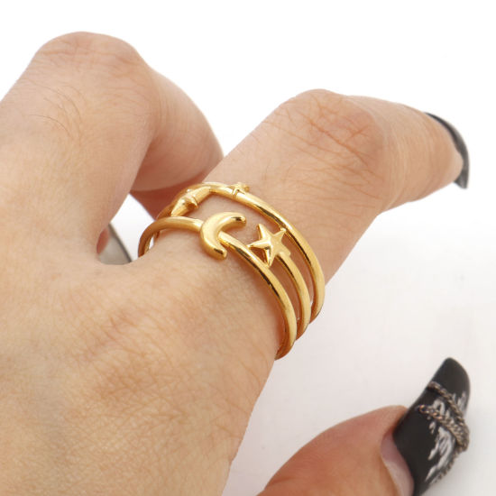 Imagen de 304 Acero Inoxidable Abierto Ajustable Anillos Chapado en Oro 1 Unidad