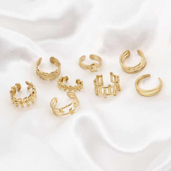 Imagen de 304 Acero Inoxidable Abierto Ajustable Anillos Chapado en Oro 1 Unidad