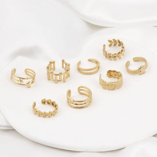 Imagen de 304 Acero Inoxidable Abierto Ajustable Anillos Chapado en Oro 1 Unidad