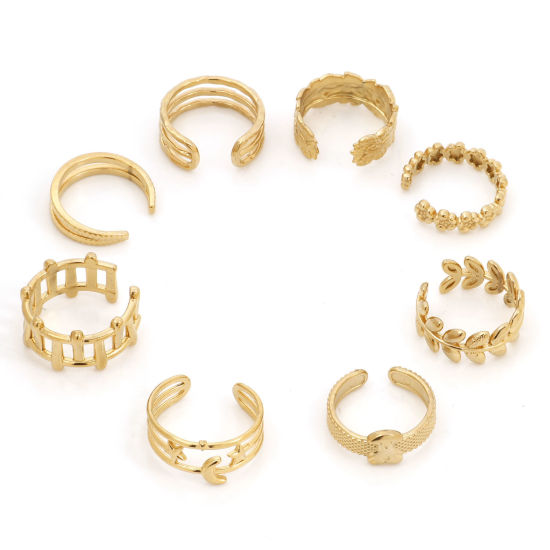 Imagen de 304 Acero Inoxidable Abierto Ajustable Anillos Chapado en Oro 1 Unidad