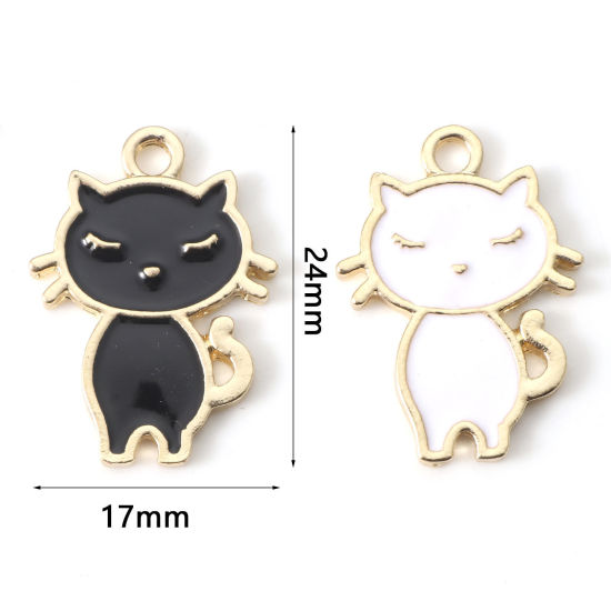 Immagine di Lega di Zinco Charms Gatto Oro Placcato Multicolore Smalto 24mm x 17mm , 10 Pz