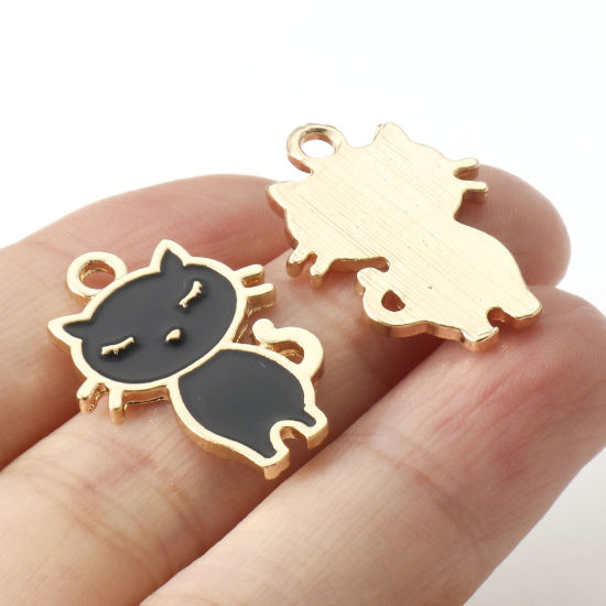 Immagine di Lega di Zinco Charms Gatto Oro Placcato Multicolore Smalto 24mm x 17mm , 10 Pz