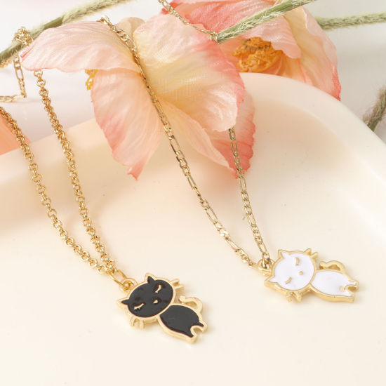 Immagine di Lega di Zinco Charms Gatto Oro Placcato Multicolore Smalto 24mm x 17mm , 10 Pz