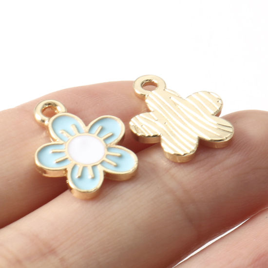 Bild von Zinklegierung Charms Blumen Vergoldet Bunt Emaille 16mm x 13mm, 10 Stück