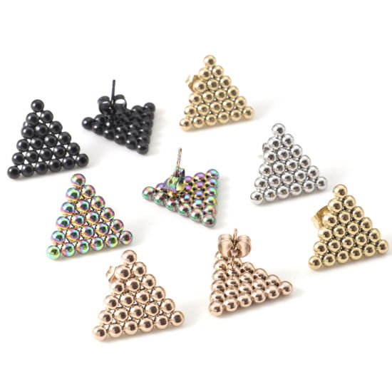 Picture of 304 Stainless Steel Geometry Series Earrings Multicolor Triangle 18mm x 16mm