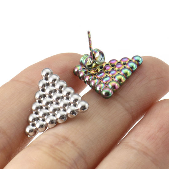 Picture of 304 Stainless Steel Geometry Series Earrings Multicolor Triangle 18mm x 16mm