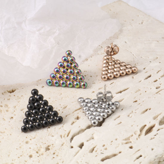 Picture of 304 Stainless Steel Geometry Series Earrings Multicolor Triangle 18mm x 16mm