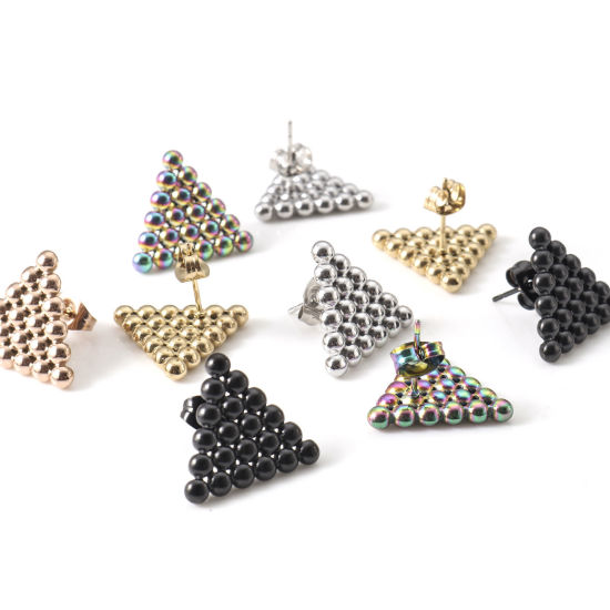 Picture of 304 Stainless Steel Geometry Series Earrings Multicolor Triangle 18mm x 16mm