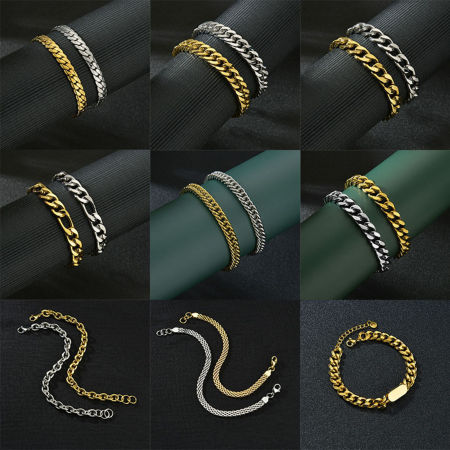 304 Stainless Steel Men's Cuban Link Chain Bracelets Multicolor