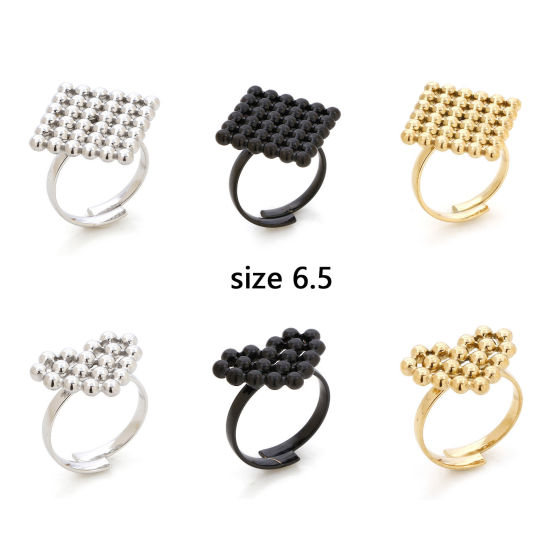 Picture of 304 Stainless Steel Geometry Series Open Adjustable Rings Multicolor Rhombus Heart 16.9mm(US Size 6.5)