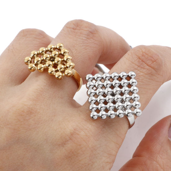 Picture of 304 Stainless Steel Geometry Series Open Adjustable Rings Multicolor Rhombus Heart 16.9mm(US Size 6.5)