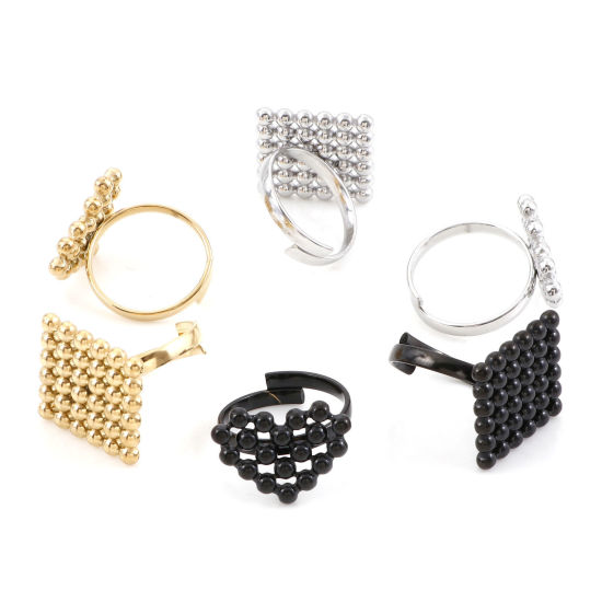 Picture of 304 Stainless Steel Geometry Series Open Adjustable Rings Multicolor Rhombus Heart 16.9mm(US Size 6.5)