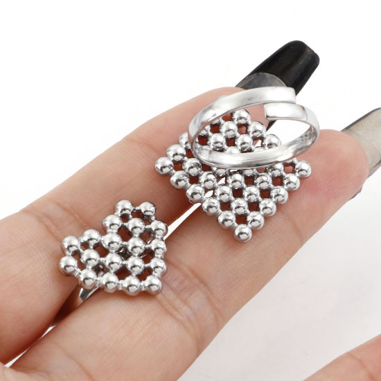 Picture of 304 Stainless Steel Geometry Series Open Adjustable Rings Multicolor Rhombus Heart 16.9mm(US Size 6.5)