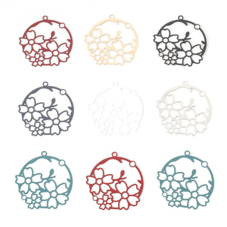 Picture of Iron Based Alloy Filigree Stamping Pendants Multicolor Round Flower 3.2cm x 3cm