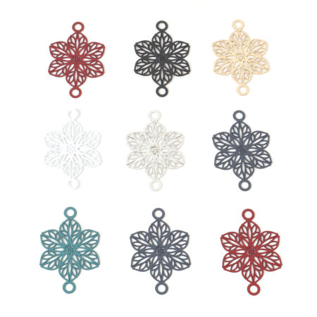Iron Based Alloy Filigree Stamping Connectors Flower Multicolor Painted 3cm x 2cm