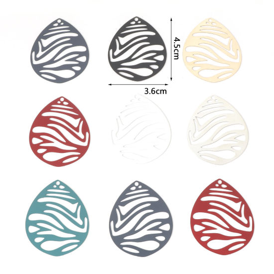 Immagine di Lega di Ferro Filigree Stamping Ciondoli Goccia Multicolore 4.5cm x 3.6cm , 5 Pz