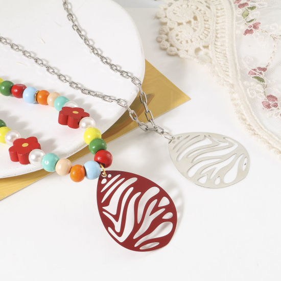 Immagine di Lega di Ferro Filigree Stamping Ciondoli Goccia Multicolore 4.5cm x 3.6cm , 5 Pz