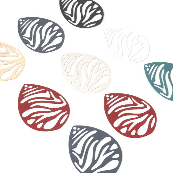 Immagine di Lega di Ferro Filigree Stamping Ciondoli Goccia Multicolore 4.5cm x 3.6cm , 5 Pz