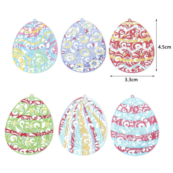 Immagine di Lega di Ferro Pittura di Smalto Ciondoli Uovo di Pasqua Multicolore Filigree Stamping 4.5cm x 3.3cm , 5 Pz
