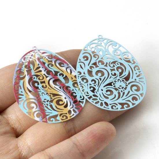 Immagine di Lega di Ferro Pittura di Smalto Ciondoli Uovo di Pasqua Multicolore Filigree Stamping 4.5cm x 3.3cm , 5 Pz