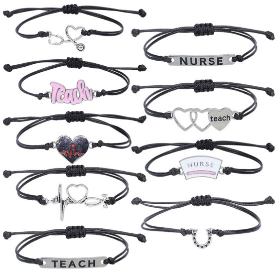 Image de Bracelets Tressés Médical en Polyester Argent Mat Electrocardiogramme 1 Pièce