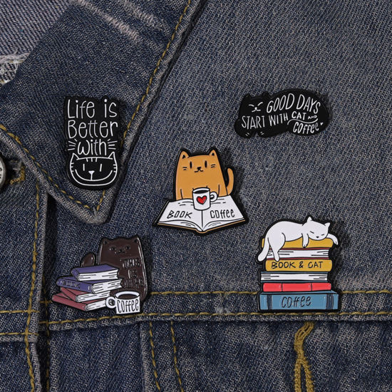 Picture of Cute Pin Brooches Book Cat Multicolor Enamel