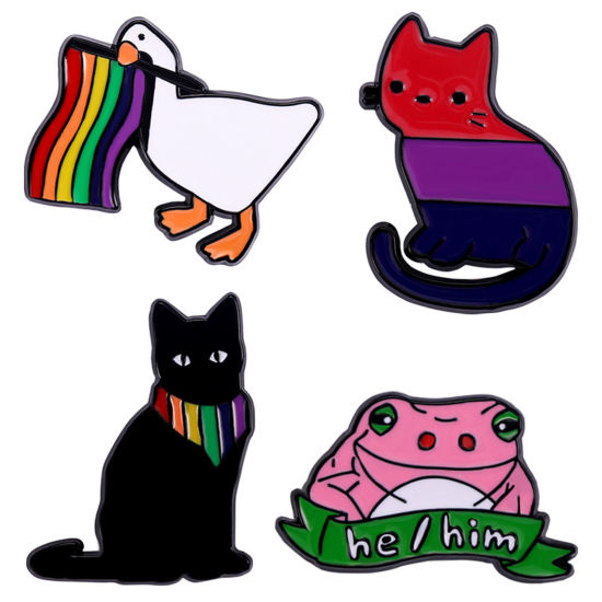 Picture of Stylish Pin Brooches Cat Animal Rainbow Multicolor Enamel