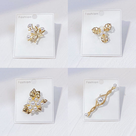 Picture of Exquisite Pin Brooches Flower Leaves Gold Plated Imitation Pearl