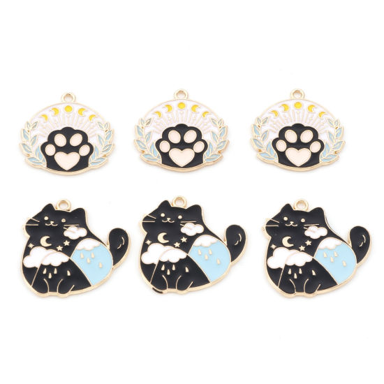 Immagine di Lega di Zinco Charms Gatto Oro Placcato Multicolore Orma di Zampa Smalto 10 Pz
