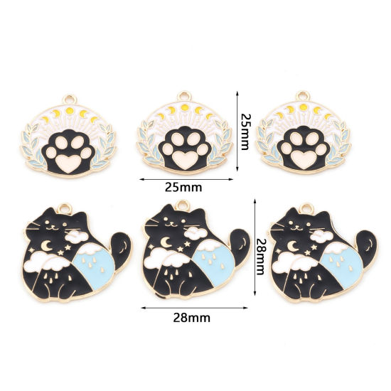 Immagine di Lega di Zinco Charms Gatto Oro Placcato Multicolore Orma di Zampa Smalto 10 Pz