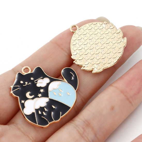 Immagine di Lega di Zinco Charms Gatto Oro Placcato Multicolore Orma di Zampa Smalto 10 Pz