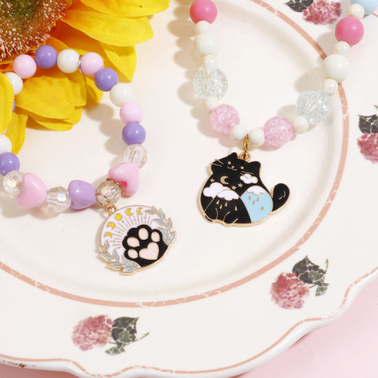 Immagine di Lega di Zinco Charms Gatto Oro Placcato Multicolore Orma di Zampa Smalto 10 Pz