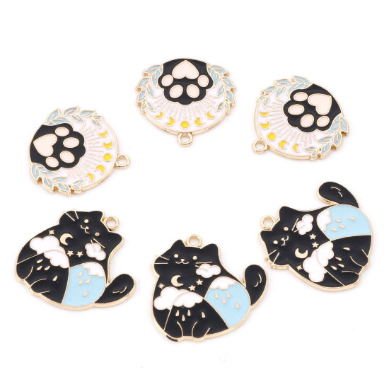 Immagine di Lega di Zinco Charms Gatto Oro Placcato Multicolore Orma di Zampa Smalto 10 Pz