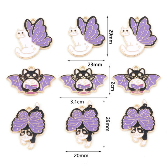 Picture of Zinc Based Alloy Charms Gold Plated Purple Cat Animal Butterfly Enamel