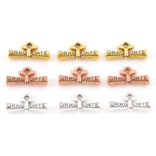Picture of Zinc Based Alloy College Jewelry Charms Multicolor Diploma Message " Graduate " 21mm x 11mm