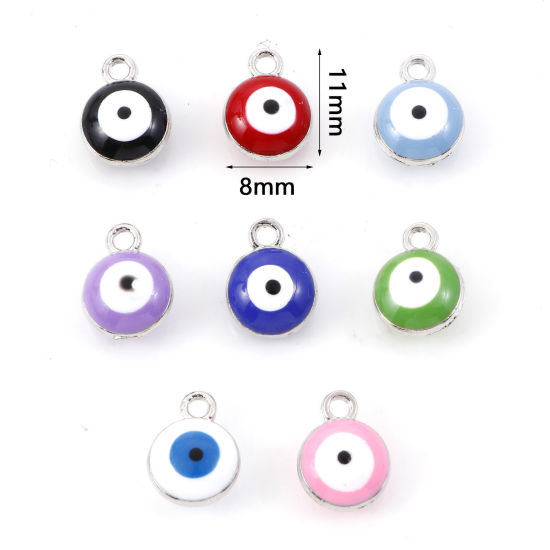 Imagen de Zamak Religión Colgantes Charms Ronda Tono de Plata Multicolor Mal de ojo Esmalte 11mm x 8mm, 20 Unidades