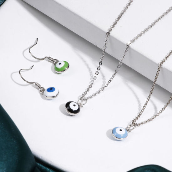 Imagen de Zamak Religión Colgantes Charms Ronda Tono de Plata Multicolor Mal de ojo Esmalte 11mm x 8mm, 20 Unidades