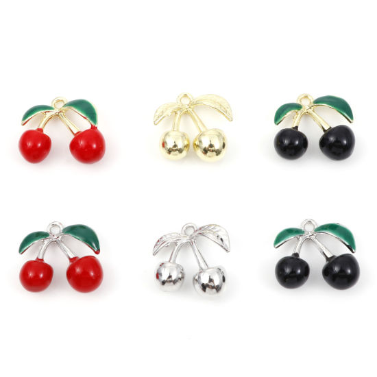 Picture of Zinc Based Alloy 3D Charms Multicolor Cherry Fruit Enamel 5 PCs