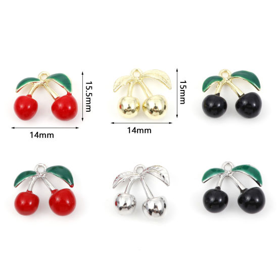 Picture of Zinc Based Alloy 3D Charms Multicolor Cherry Fruit Enamel 5 PCs