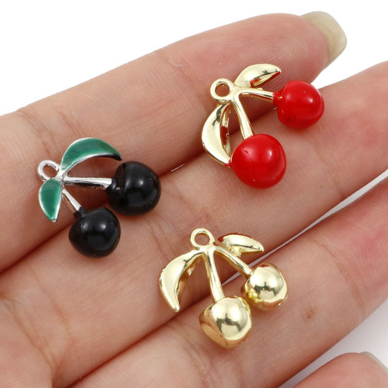 Picture of Zinc Based Alloy 3D Charms Multicolor Cherry Fruit Enamel 5 PCs