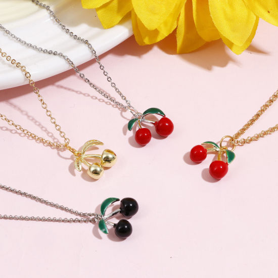 Picture of Zinc Based Alloy 3D Charms Multicolor Cherry Fruit Enamel 5 PCs