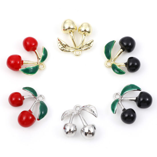 Picture of Zinc Based Alloy 3D Charms Multicolor Cherry Fruit Enamel 5 PCs